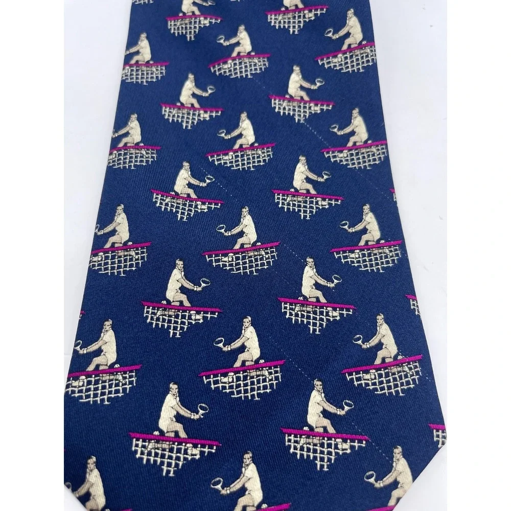Polo Ralph Lauren Tie 100% Silk Tennis Print Blue‎ Handmade In USA